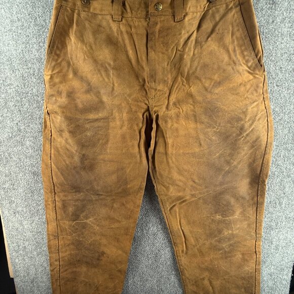 VTG CC Filson Style 69 Brown Waxed Canvas Pants Hunting Cotton 36 Men ACTL 35X30 - Picture 1 of 16